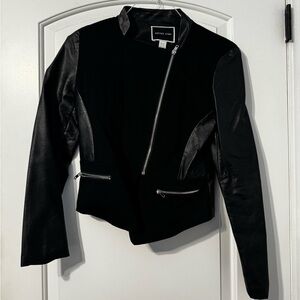 Black Faux Leather Jacket mixed with fabric with Silver Accents